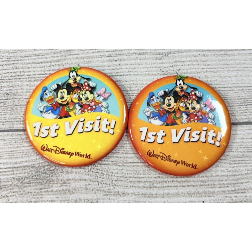 Walt Disney World Set of 2 1st Visit Button Pins Mickey Mouse & Friends